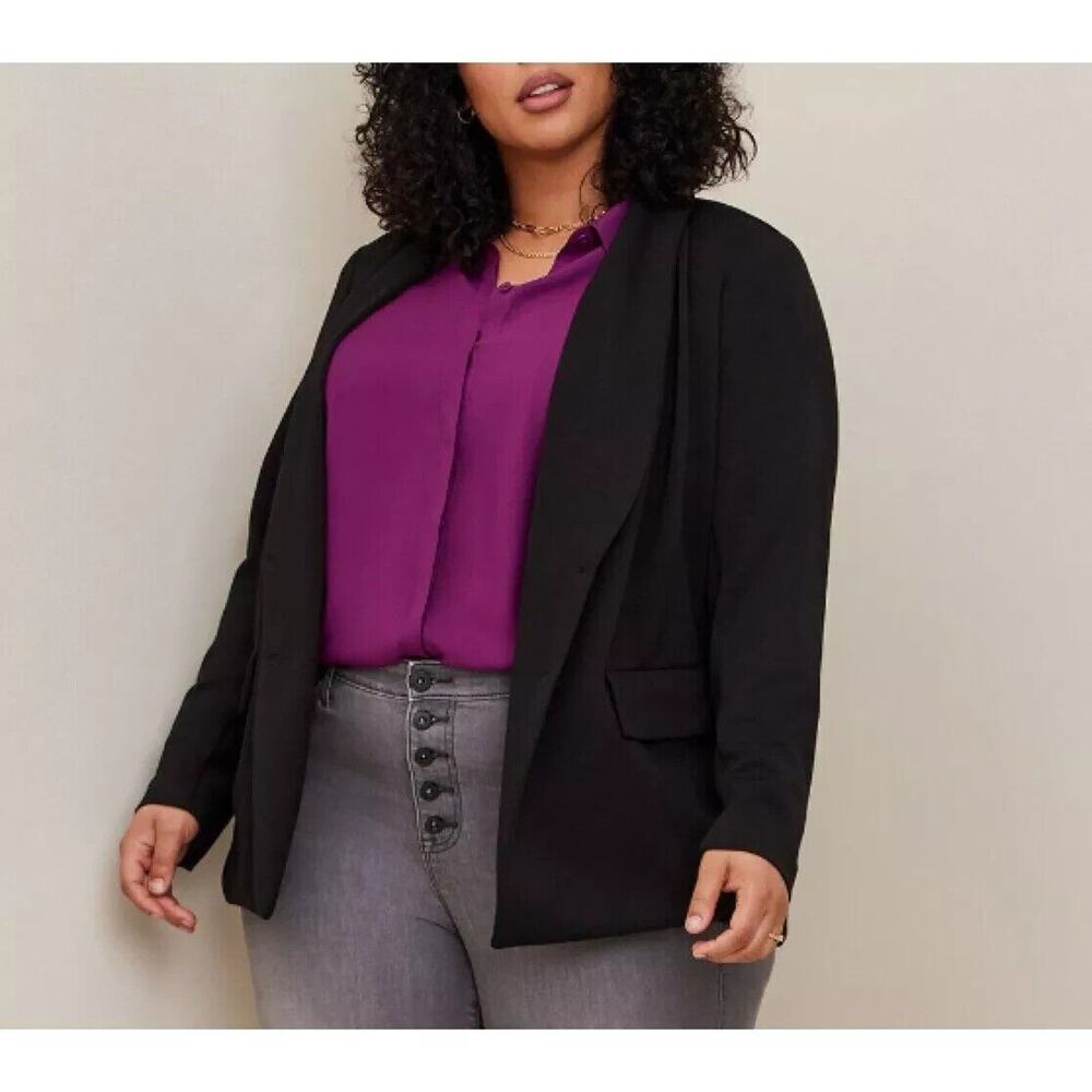 Torrid Blazer Jacket Women Sz 1X Black Business Career Open Front Long Sleeve